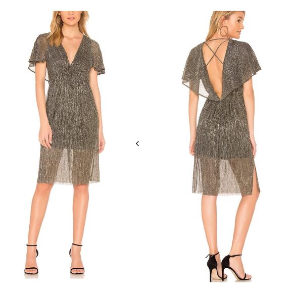 LKnWOT Halston Heritage Revolve‎ Metallic Gold Black V-neck Dress S - Picture 1 of 7